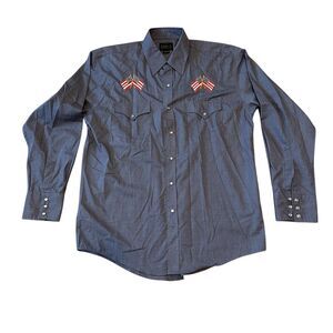 High Noon Vintage Western Pearl Snap Shirt Men's M‎ Blue Long Sleeve